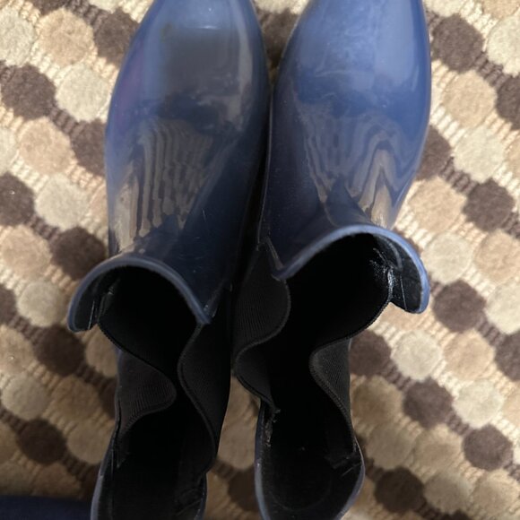 J. Crew Women's Chelsea Rain Boots Blue Rubber Pull On Ankle Top - Picture 7 of 11